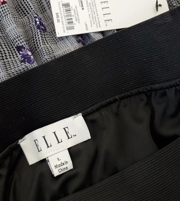 ELLE Pleated Crepe Floral Stretch Skirt Gray Large - Picture 5 of 7